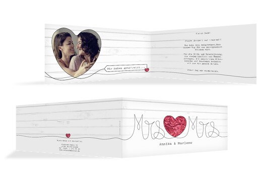 Hochzeit Dankeskarte Mrs&Mrs PinkLeuchtend 215x105mm