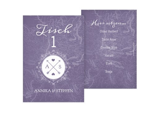 Tischnummer Hochzeitspass Lilamatt 105x148mm