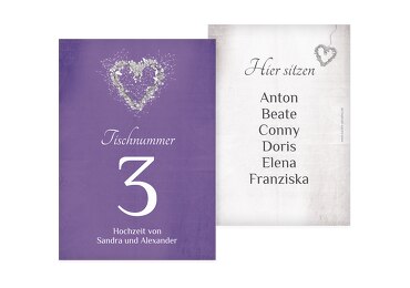 Tischnummer glamour heart