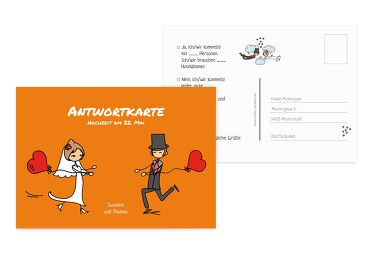 Hochzeit Antwortkarte Comic Brautpaar
