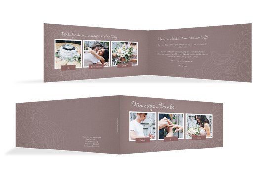 Hochzeit Dankeskarte Vintage Flower HellRotMatt 215x105mm