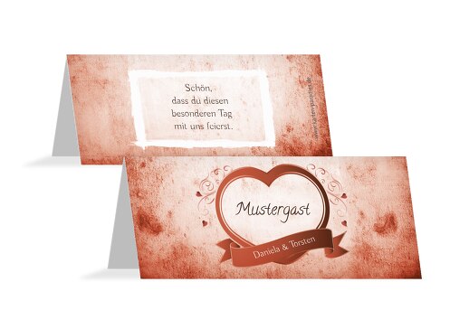 Hochzeit Tischkarte Herz dunkelorange 100x44mm