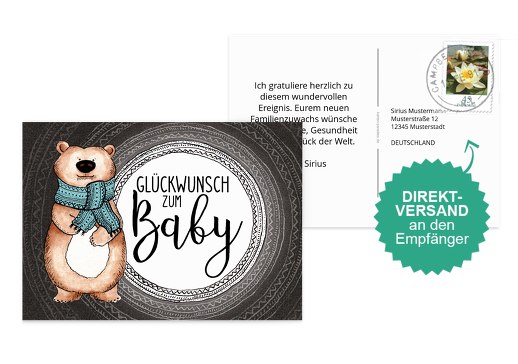 Glückwunschkarte zur Geburt Bär Weiß 148x105mm