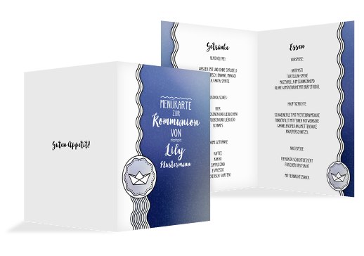Kommunion Menükarte Schiffahrt Blauheller 148x210mm