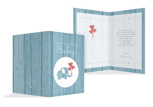 Glückwunschkarte zur Geburt Elefant HellBlau 105x148mm