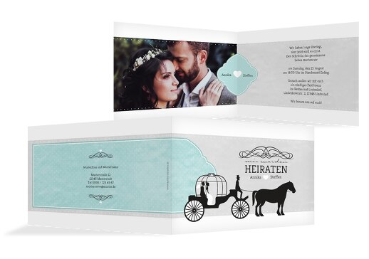 Hochzeit Einladung Kutsche PastellHellTürkis 148x105mm