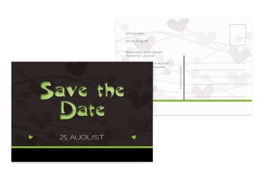 Hochzeit Save the Date wilde Herzen Grasgruen 148x105mm