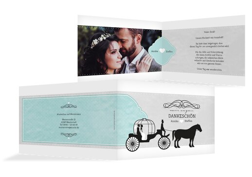 Hochzeit Dankeskarte Kutsche PastellHellTürkis 148x105mm