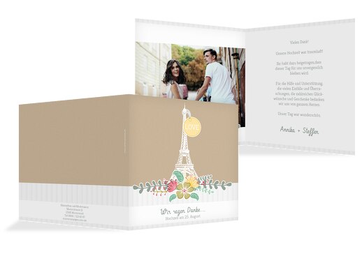 Hochzeit Dankeskarte Paris Trauerbeige 145x145mm