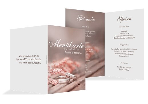 Hochzeit Menükarte Ringe DunkelMattRot 148x210mm