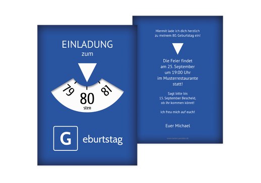 Einladungskarte Parkuhr 80 Blau 105x148mm