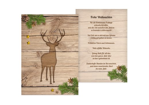 Weihnachtsgrußkarte Holzhirsch Sonnengelb 105x148mm