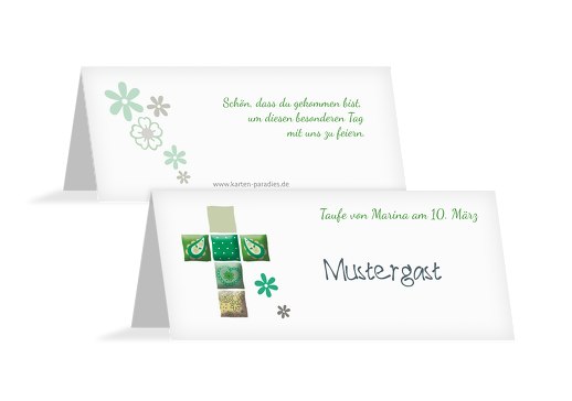 Tischkarte Florales Kreuz Blattgrün 100x44mm