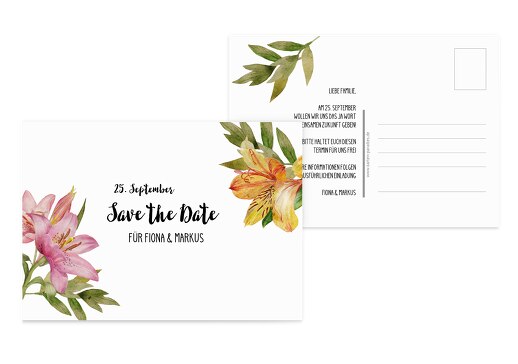 Save-the-Date Blumendeko Weiß 148x105mm