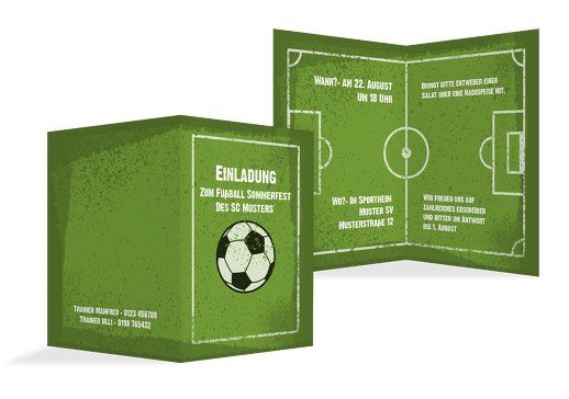 Einladung Sommerfest Fußballfeld Grasgruen 105x148mm