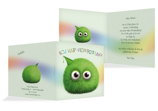Einladung Kindergeburtstag Flauschkugel Grasgruen 145x145mm