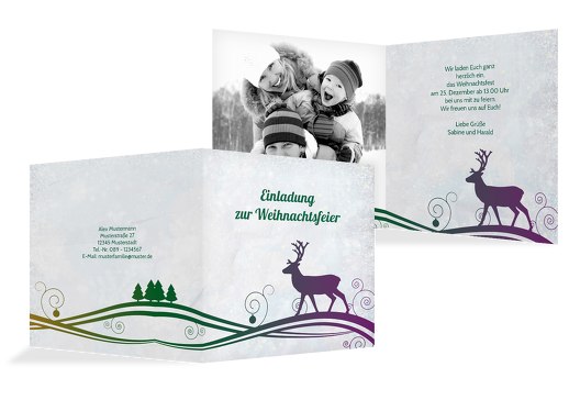Foto Einladung Bunter Wintertraum Blattgrün 145x145mm