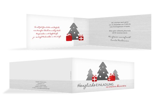 Weihnachtseinladung Geschenkebaum Rot 215x105mm