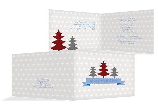 Einladung Tannenbaum Banner KräftigHellMarineblau 148x105mm