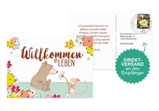 Glückwunschkarte zur Geburt Maus Weiß 148x105mm