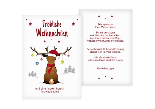 Weihnachtsgrußkarte Rudolph WeinRot 105x148mm