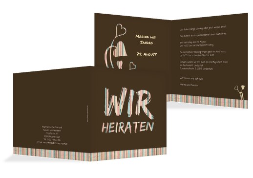 Hochzeit Einladung Wir heiraten braunmatsch 145x145mm