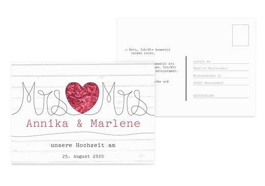 Antwortkarte Mrs&Mrs PinkLeuchtend 148x105mm