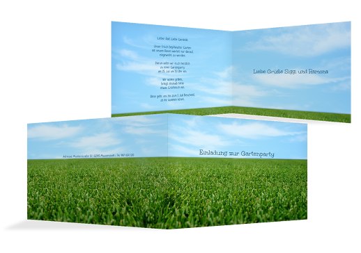 Einladung Sommerfest saftiger Rasen HellBlau 148x105mm