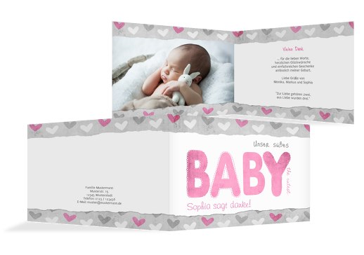 Baby Dankeskarte Cute Baby Pinkrosa 148x105mm