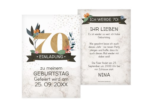 Geburtstagseinladung Blumenzahl 70 Hellbraun 105x148mm