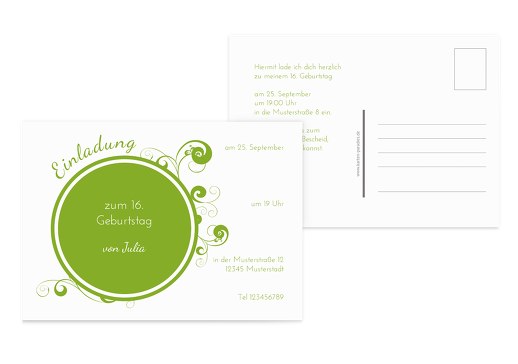 Geburtstagseinladung Jugendliche squiggel chubby Grasgruen 148x105mm