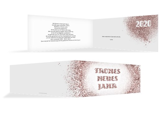 Neujahrskarte Glitterschrift Rosa 215x105mm
