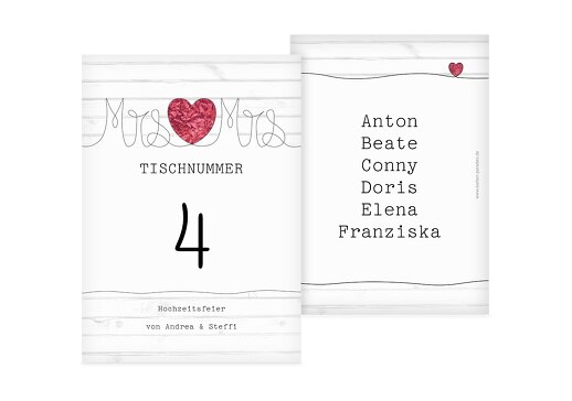 Tischnummer Mrs&Mrs PinkLeuchtend 105x148mm