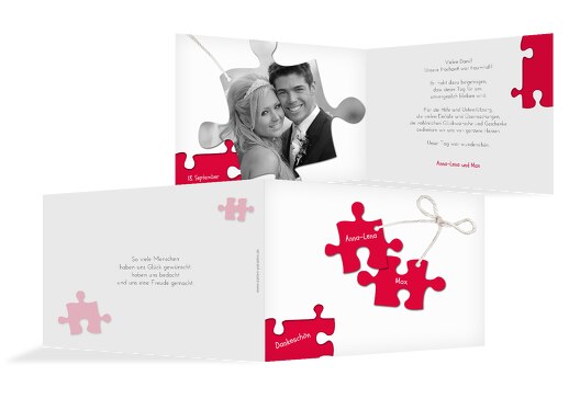 Hochzeit Dankeskarte Puzzleteile Rot 148x105mm