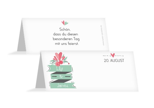 Hochzeit Tischkarte Du & Ich hellgrünblau 100x44mm