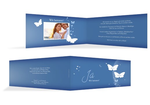 Hochzeit Einladungskarte Traumpaar KräftigHellMarineblau 215x105mm