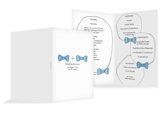 Hochzeit Menükarte Fliegen HellBlau 148x210mm