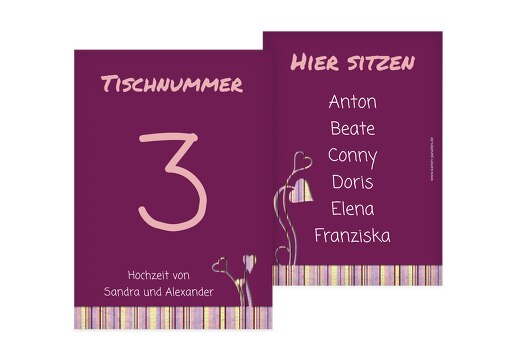 Tischnummer Wir heiraten dunkelpink 105x148mm
