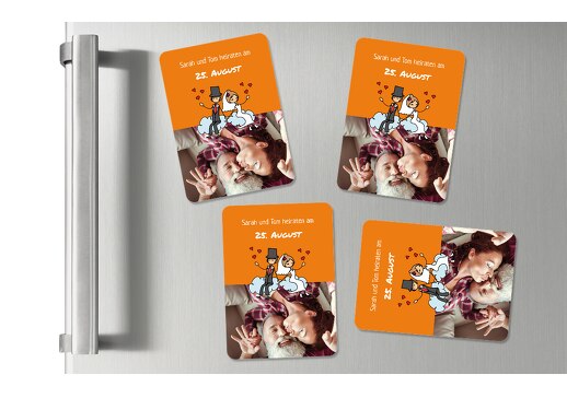 Magnet Comic Brautpaar Orange 55x77mm