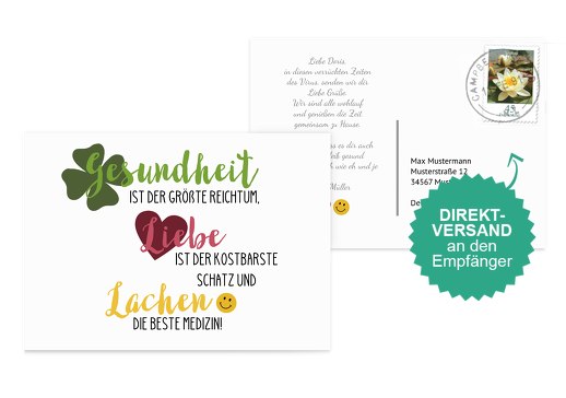 Spruchkarte Gesundheit Liebe Lachen Weiß 148x105mm