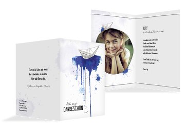 Kommunion Dankeskarte Origamischiff
