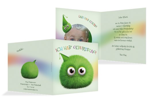 Einladung Kindergeburtstag Foto Flauschkugel Grasgruen 145x145mm