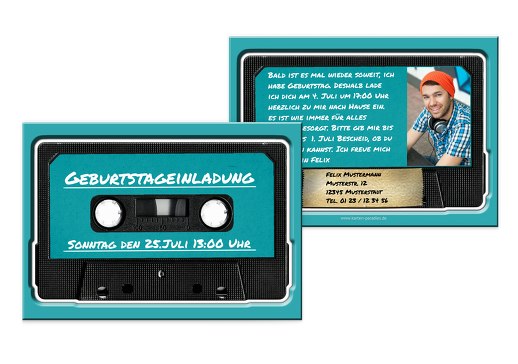 Einladungskarte für Jugendliche tape Türkisblaukräftig 148x105mm