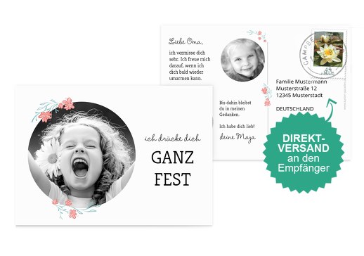 Fotopostkarte Drücke Dich Kranz weiß 148x105mm