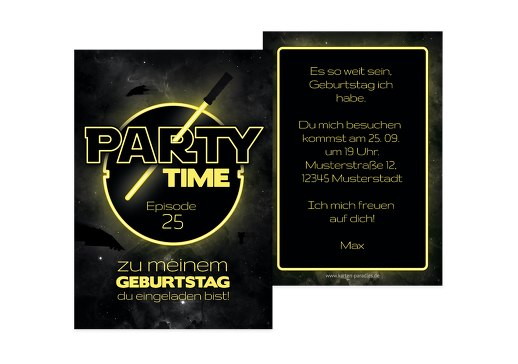 Geburtstagseinladung Partytime Schwarz 105x148mm