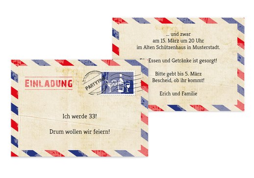 Einladung zum Geburtstag Luftpost champagner 148x105mm