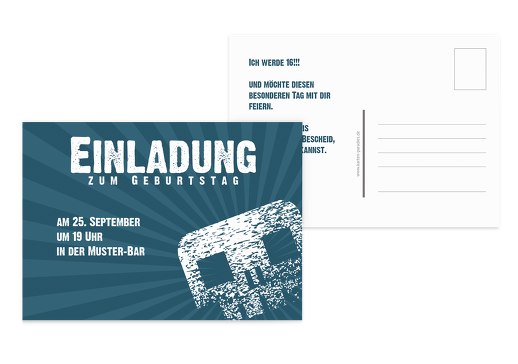 Einladungskarte zum Geburtstag für Jugendliche skully Türkisdunkel 148x105mm
