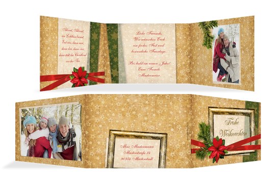Grußkarte Weihnachten Foto Goldenes Geschenk WeinRot 148x105mm