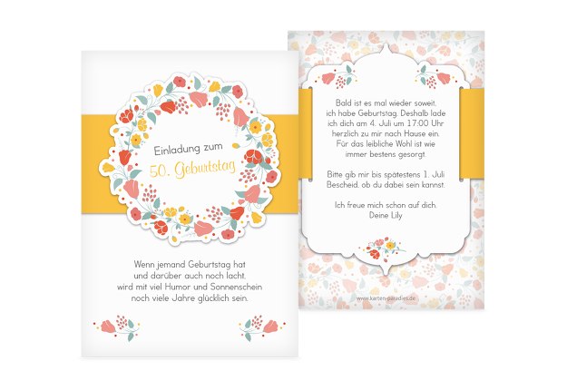 Geburtstagseinladung Blumenkranz 50