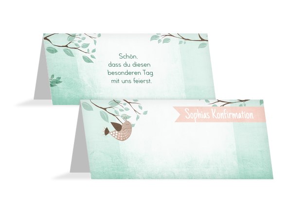 Tischkarte zur Konfirmation Vögelchen